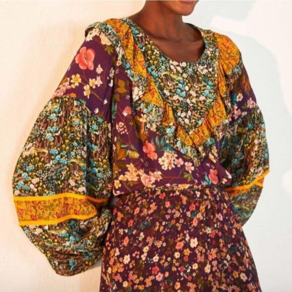 Anthropplogie FARM Rio Ditsy Floral Mix Boho Peasant Blouse Size Small - Picture 1 of 10
